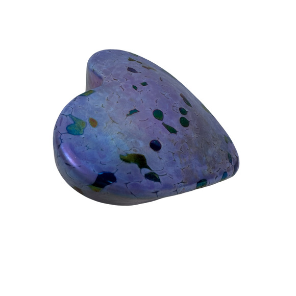 Vintage Roger Vines Heart Paperweight Purple Iridescent Art Glass Signed 1999 - Picture 3 of 8